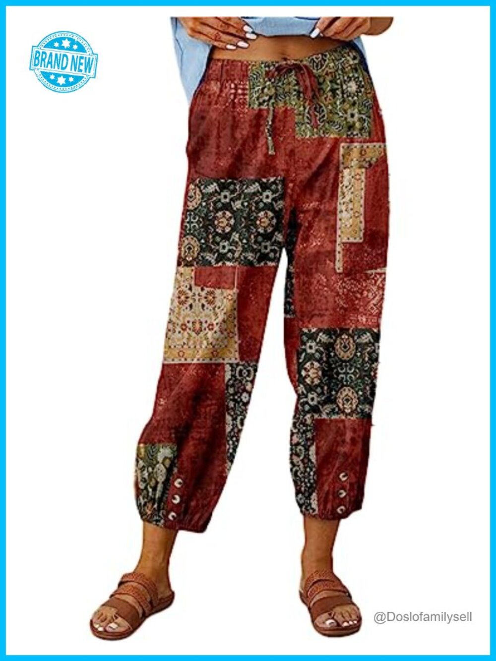 Linen Capri Pants High Waisted Wide Leg Crop Pants with Pockets